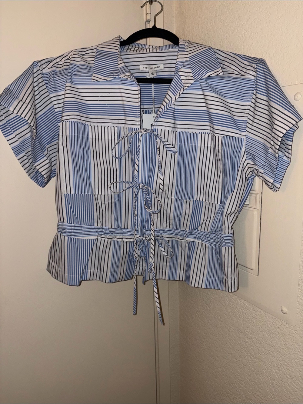 Free Assembly Bow Utility Shirt Blue Stripe Size M NWT
